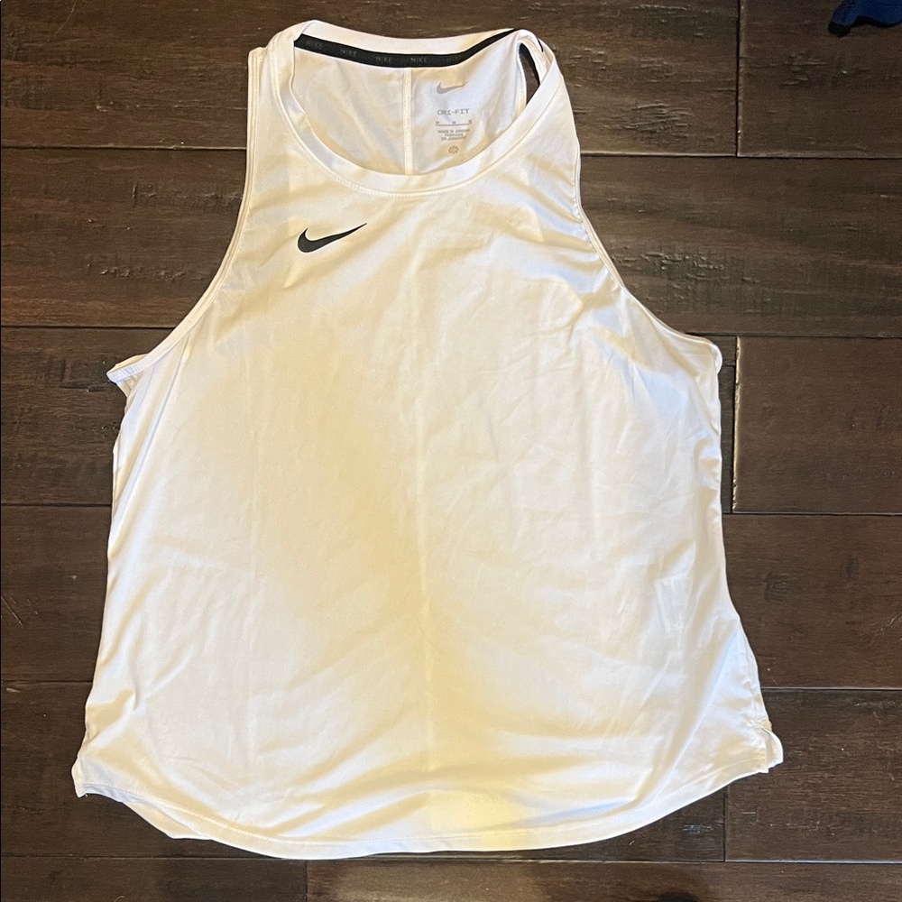 Nike White Sleeveless Top with Black Swoosh